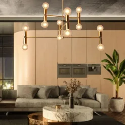 LED Pendant 55/100cm Ceiling Light Fixture Adjustable Height Pendant Mid-Century Modern Ceiling Light for Living Room, Dining Room, Kitchen