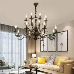 LED Pendant Light 6/12/16 Lights Farmhouse Pendant Light Rustic Industrial Iron Candle Ceiling Light for Dining Room Lighting Fixture Hanging Candle Hanging Pendant Light E14 Base