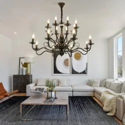 LED Pendant Light 6/12/16 Lights Farmhouse Pendant Light Rustic Industrial Iron Candle Ceiling Light for Dining Room Lighting Fixture Hanging Candle Hanging Pendant Light E14 Base