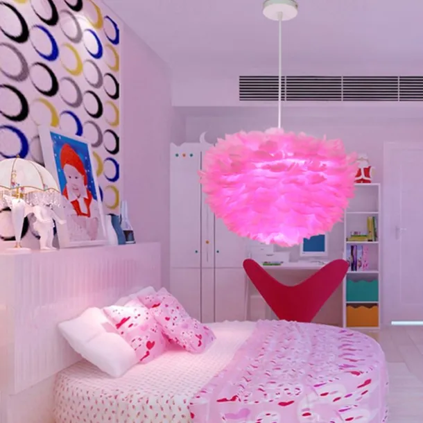LED Pendant Light Ostrich Feather Bedroom Cord Adjustable 3000-6000K 40CM Feather Chandelier Romantic Decorative Hanging Ceiling Light Fixture for Girls Room Bedroom