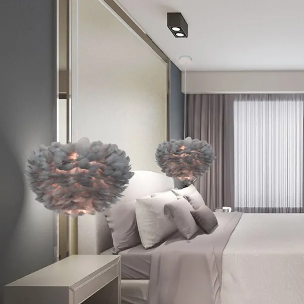 LED Pendant Light Ostrich Feather Bedroom Cord Adjustable 3000-6000K 40CM Feather Chandelier Romantic Decorative Hanging Ceiling Light Fixture for Girls Room Bedroom