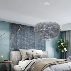 LED Pendant Light Ostrich Feather Bedroom Cord Adjustable 3000-6000K 40CM Feather Chandelier Romantic Decorative Hanging Ceiling Light Fixture for Girls Room Bedroom