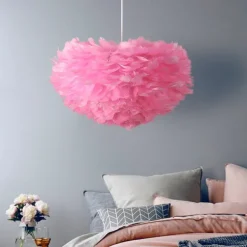 LED Pendant Light Ostrich Feather Bedroom Cord Adjustable 3000-6000K 40CM Feather Chandelier Romantic Decorative Hanging Ceiling Light Fixture for Girls Room Bedroom