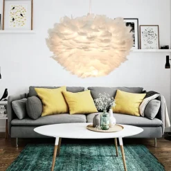 LED Pendant Light Ostrich Feather Bedroom Cord Adjustable 3000-6000K 50CM Feather Chandelier Romantic Decorative Hanging Ceiling Light Fixture for Girls Room Bedroom