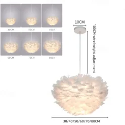 LED Pendant Light Ostrich Feather Bedroom Cord Adjustable 3000-6000K 50CM Feather Chandelier Romantic Decorative Hanging Ceiling Light Fixture for Girls Room Bedroom