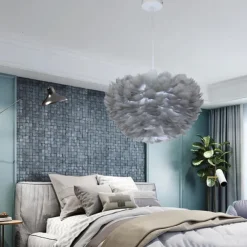 LED Pendant Light Ostrich Feather Bedroom Cord Adjustable 3000-6000K 50CM Feather Chandelier Romantic Decorative Hanging Ceiling Light Fixture for Girls Room Bedroom