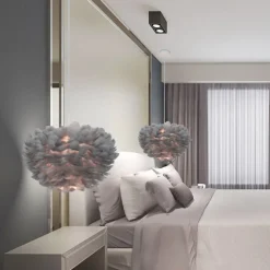 LED Pendant Light Ostrich Feather Bedroom Cord Adjustable 3000-6000K 50CM Feather Chandelier Romantic Decorative Hanging Ceiling Light Fixture for Girls Room Bedroom