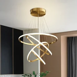 LED Pendant Light 4 Rings 80 cm Modern Circle Desgin Pendant Light Copper Brass LED 110-120V 220-240V