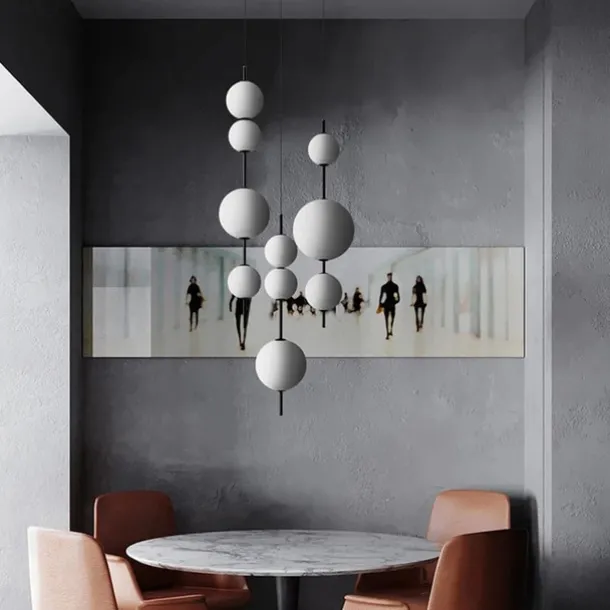 LED Pendant Light Black White Globe Kitchen Pendant Lighting on Island Long Bar Pendant Light Mid Century Long Linear Chandelier Ball Ceiling Pendant Chandelier 110-240V