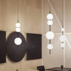 LED Pendant Light Black White Globe Kitchen Pendant Lighting on Island Long Bar Pendant Light Mid Century Long Linear Chandelier Ball Ceiling Pendant Chandelier 110-240V