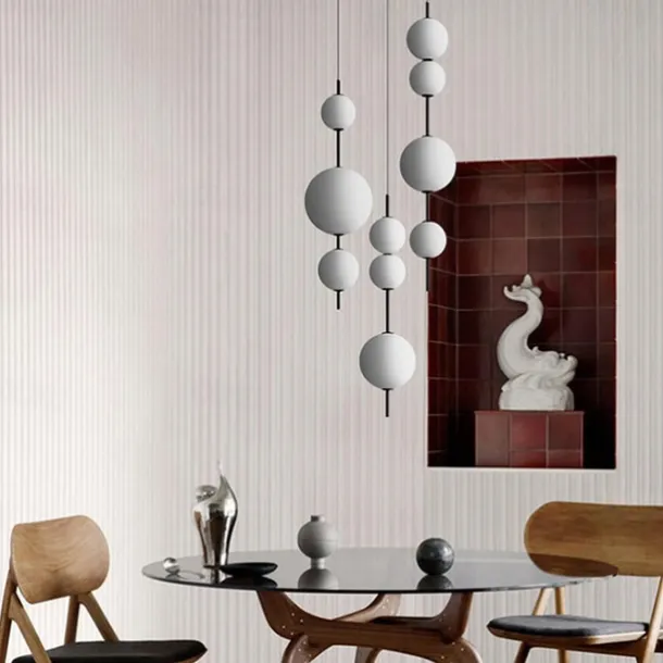 LED Pendant Light Black White Globe Kitchen Pendant Lighting on Island Long Bar Pendant Light Mid Century Long Linear Chandelier Ball Ceiling Pendant Chandelier 110-240V