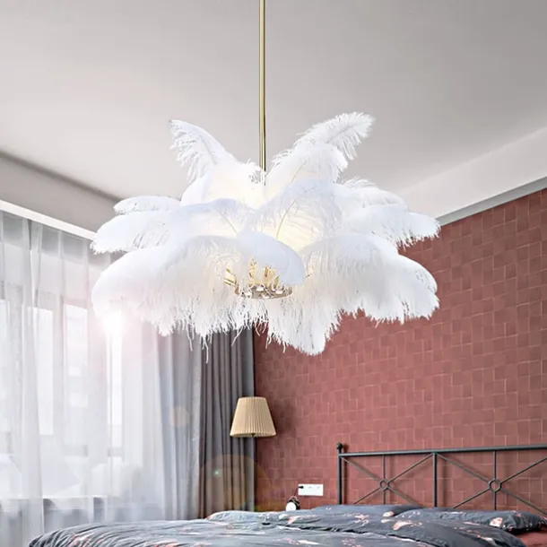 LED Pendant Light Chandelier Gorgeous Extra Large 80cm 1-Light White Ostrich Feather Bouquet Pendant Light Romantic Mounted Lighting Fixture for Restaurant Bedroom