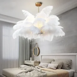 LED Pendant Light Chandelier Gorgeous Extra Large 80cm 1-Light White Ostrich Feather Bouquet Pendant Light Romantic Mounted Lighting Fixture for Restaurant Bedroom