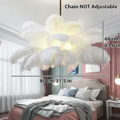 LED Pendant Light Chandelier Gorgeous Extra Large 80cm 1-Light White Ostrich Feather Bouquet Pendant Light Romantic Mounted Lighting Fixture for Restaurant Bedroom