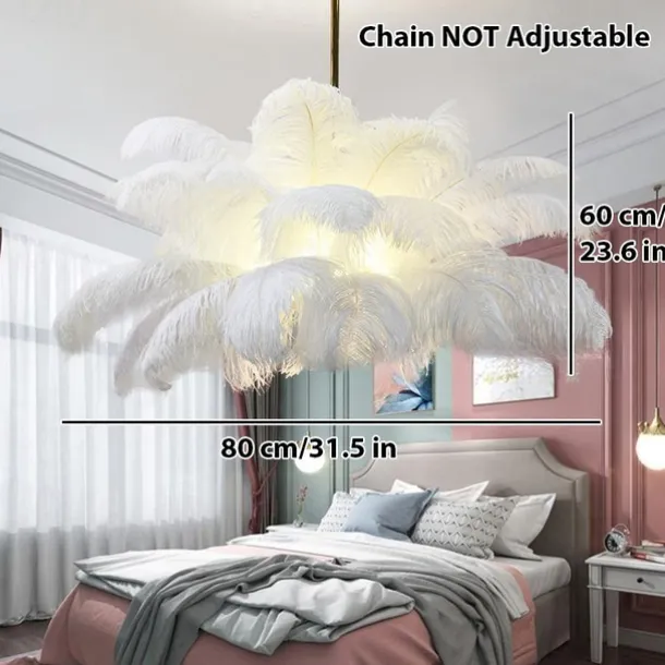 LED Pendant Light Chandelier Gorgeous Extra Large 80cm 1-Light White Ostrich Feather Bouquet Pendant Light Romantic Mounted Lighting Fixture for Restaurant Bedroom
