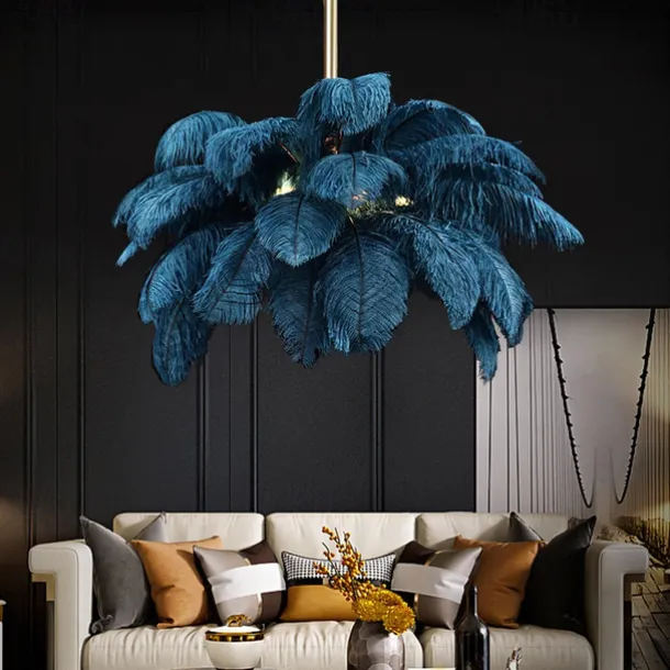 LED Pendant Light Chandelier Gorgeous Extra Large 80cm 1-Light White Ostrich Feather Bouquet Pendant Light Romantic Mounted Lighting Fixture for Restaurant Bedroom