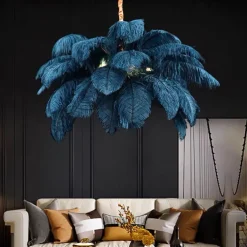 LED Pendant Light Chandelier Gorgeous Extra Large White Ostrich Feather Bouquet Pendant Light Romantic Mounted Lighting Fixture for Restaurant Bedroom