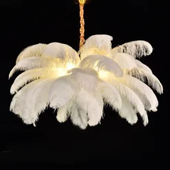 LED Pendant Light Chandelier Gorgeous Extra Large White Ostrich Feather Bouquet Pendant Light Romantic Mounted Lighting Fixture for Restaurant Bedroom