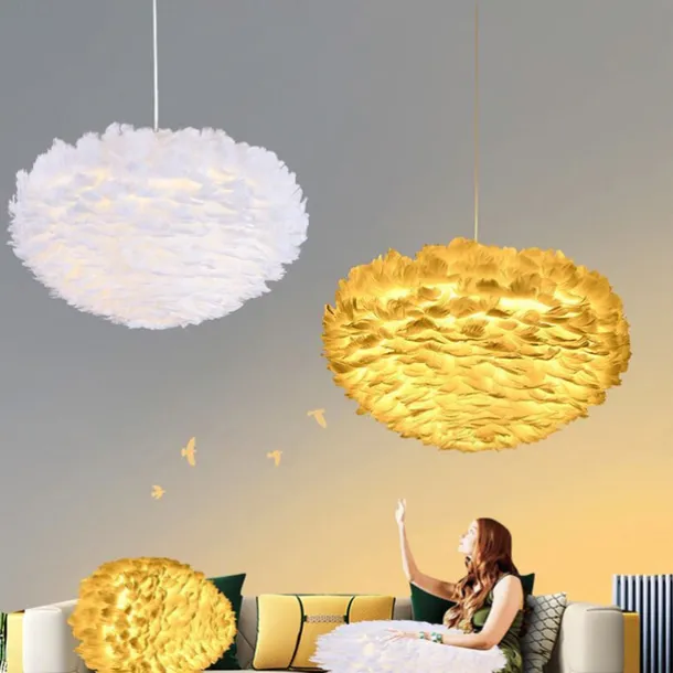 LED Pendant Light Chandelier White Ostrich Feather Bouquet Pendant Light Romantic Mounted Lighting Fixture for Restaurant Bedroom Chain Adjustable 110-240V