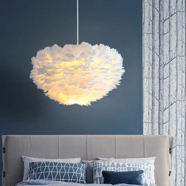 LED Pendant Light Chandelier White Ostrich Feather Bouquet Pendant Light Romantic Mounted Lighting Fixture for Restaurant Bedroom Chain Adjustable 110-240V