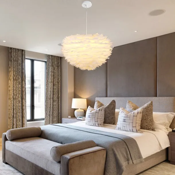 LED Pendant Light Chandelier White Ostrich Feather Bouquet Pendant Light Romantic Mounted Lighting Fixture for Restaurant Bedroom Chain Adjustable 110-240V