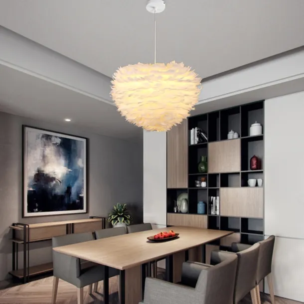 LED Pendant Light Chandelier White Ostrich Feather Bouquet Pendant Light Romantic Mounted Lighting Fixture for Restaurant Bedroom Chain Adjustable 110-240V