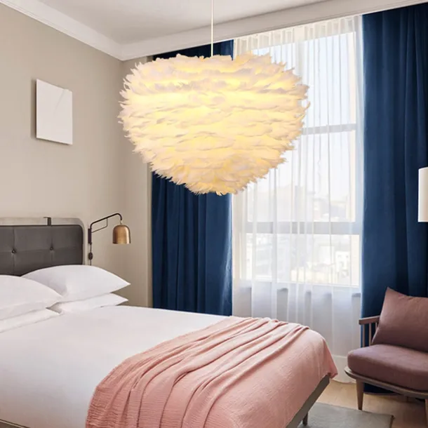 LED Pendant Light Chandelier White Ostrich Feather Bouquet Pendant Light Romantic Mounted Lighting Fixture for Restaurant Bedroom Chain Adjustable 110-240V