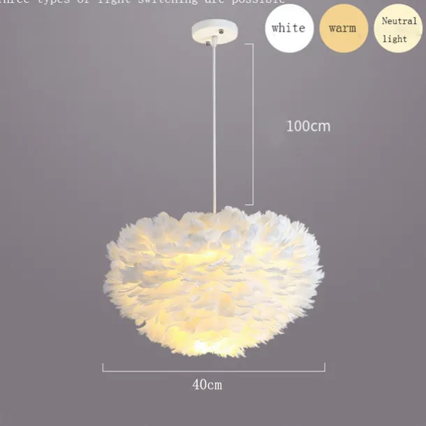 LED Pendant Light Chandelier White Ostrich Feather Bouquet Pendant Light Romantic Mounted Lighting Fixture for Restaurant Bedroom Chain Adjustable 110-240V
