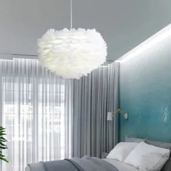 LED Pendant Light Chandelier White Ostrich Feather Bouquet Pendant Light Romantic Mounted Lighting Fixture for Restaurant Bedroom Chain Adjustable 110-240V