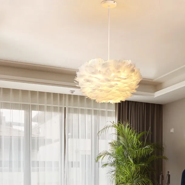 LED Pendant Light Chandelier White Ostrich Feather Bouquet Pendant Light Romantic Mounted Lighting Fixture for Restaurant Bedroom Chain Adjustable 110-240V