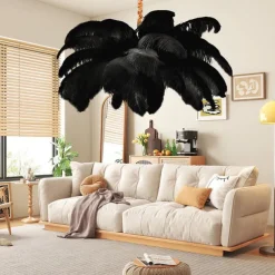 LED Pendant Light Chandelier Gorgeous Extra Large White Ostrich Feather Bouquet Pendant Light Romantic Mounted Lighting Fixture for Restaurant Bedroom