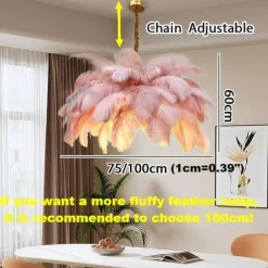 LED Pendant Light Chandelier Gorgeous Extra Large White Ostrich Feather Bouquet Pendant Light Romantic Mounted Lighting Fixture for Restaurant Bedroom