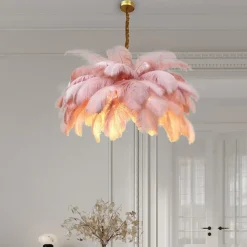 LED Pendant Light Chandelier Gorgeous Extra Large White Ostrich Feather Bouquet Pendant Light Romantic Mounted Lighting Fixture for Restaurant Bedroom