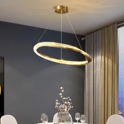 LED Pendant Light Circle Round Design, 60cm Modern Crystal Led Chandelier For Living Room Luxury Creative Design Gold Light Fixture Round Kitchen Island Hanging Lamps