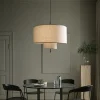 LED Pendant Light, Contemporary Drum Chandelier 3 Lights Rustic Style Fabric Lampshade Suspension Light Hanging Light Fixture for Kitchen Living Room Bedroom Restaurant