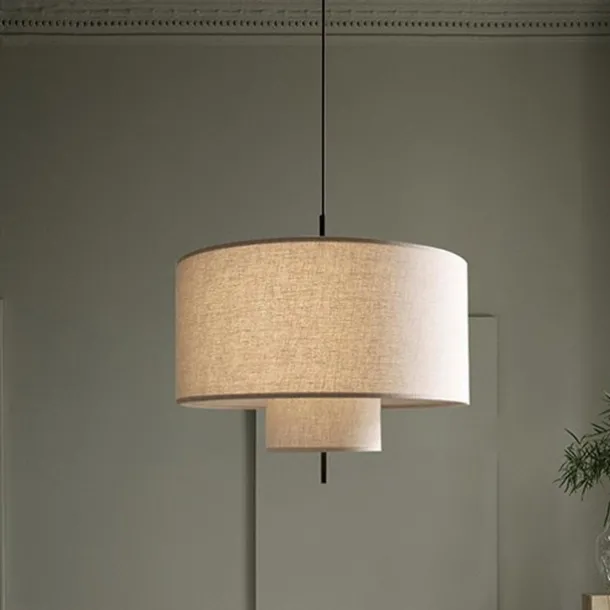 LED Pendant Light, Contemporary Drum Chandelier 3 Lights Rustic Style Fabric Lampshade Suspension Light Hanging Light Fixture for Kitchen Living Room Bedroom Restaurant