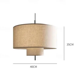 LED Pendant Light, Contemporary Drum Chandelier 3 Lights Rustic Style Fabric Lampshade Suspension Light Hanging Light Fixture for Kitchen Living Room Bedroom Restaurant