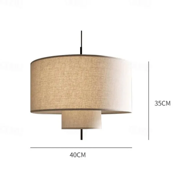 LED Pendant Light, Contemporary Drum Chandelier 3 Lights Rustic Style Fabric Lampshade Suspension Light Hanging Light Fixture for Kitchen Living Room Bedroom Restaurant