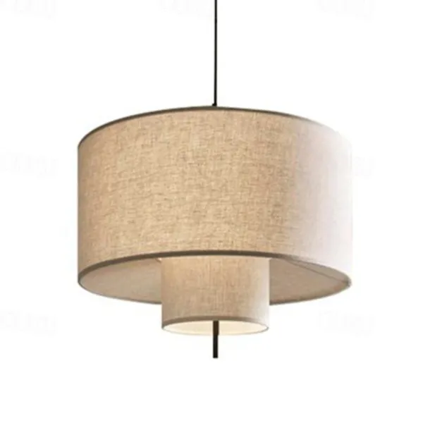 LED Pendant Light, Contemporary Drum Chandelier 3 Lights Rustic Style Fabric Lampshade Suspension Light Hanging Light Fixture for Kitchen Living Room Bedroom Restaurant