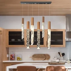 LED Pendant Light Dimmable 1/2/3/6 Head Crystal Modern Kitchen Island Light Fixture,Adjustable Pendant Lighting for Kitchen Island,Black Gold Led Chandelier for Dining Room,Bedroom 110-240V