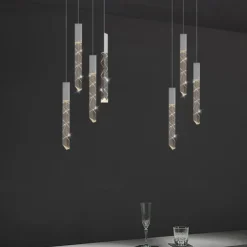 LED Pendant Light Dimmable 1/2/3/6 Head Crystal Modern Kitchen Island Light Fixture,Adjustable Pendant Lighting for Kitchen Island,Black Gold Led Chandelier for Dining Room,Bedroom 110-240V