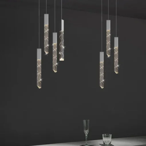 LED Pendant Light Dimmable 1/2/3/6 Head Crystal Modern Kitchen Island Light Fixture,Adjustable Pendant Lighting for Kitchen Island,Black Gold Led Chandelier for Dining Room,Bedroom 110-240V