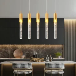 LED Pendant Light Dimmable 1/2/4/5/8 Head Crystal Modern Kitchen Island Light Fixture,Adjustable Pendant Lighting for Kitchen Island,Black Gold Led Chandelier for Dining Room,Bedroom,Mini Pendant Spot Lights (1-Pack)