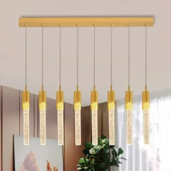 LED Pendant Light Dimmable 1/2/4/5/8 Head Crystal Modern Kitchen Island Light Fixture,Adjustable Pendant Lighting for Kitchen Island,Black Gold Led Chandelier for Dining Room,Bedroom,Mini Pendant Spot Lights (1-Pack)