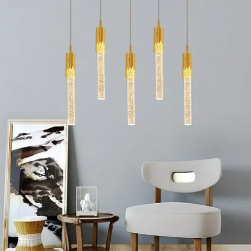 LED Pendant Light Dimmable 1/2/4/5/8 Head Crystal Modern Kitchen Island Light Fixture,Adjustable Pendant Lighting for Kitchen Island,Black Gold Led Chandelier for Dining Room,Bedroom,Mini Pendant Spot Lights (1-Pack)