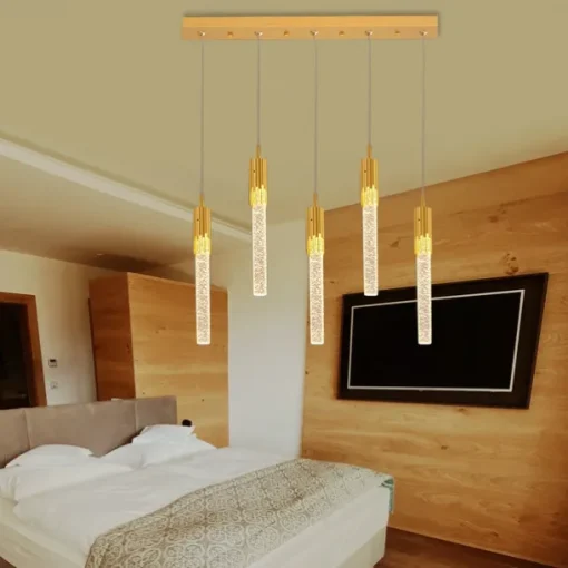 LED Pendant Light Dimmable 1/2/4/5/8 Head Crystal Modern Kitchen Island Light Fixture,Adjustable Pendant Lighting for Kitchen Island,Black Gold Led Chandelier for Dining Room,Bedroom,Mini Pendant Spot Lights (1-Pack)