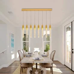 LED Pendant Light Dimmable 1/2/4/5/8 Head Crystal Modern Kitchen Island Light Fixture,Adjustable Pendant Lighting for Kitchen Island,Black Gold Led Chandelier for Dining Room,Bedroom,Mini Pendant Spot Lights (1-Pack)