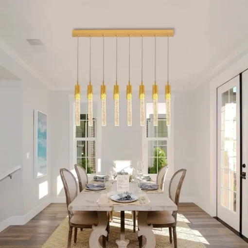 LED Pendant Light Dimmable 1/2/4/5/8 Head Crystal Modern Kitchen Island Light Fixture,Adjustable Pendant Lighting for Kitchen Island,Black Gold Led Chandelier for Dining Room,Bedroom,Mini Pendant Spot Lights (1-Pack)