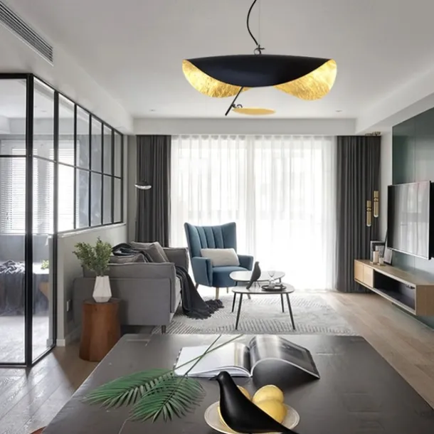 LED Pendant Light Golden Hat Chandelier Bar Model Room Clothing Store Hotel Restaurant Hotel Club Lobby Light,Post-modern Light Luxury Creative Flying Saucer Chandelier