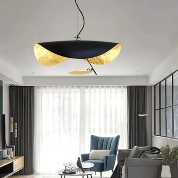 LED Pendant Light Golden Hat Chandelier Bar Model Room Clothing Store Hotel Restaurant Hotel Club Lobby Light,Post-modern Light Luxury Creative Flying Saucer Chandelier